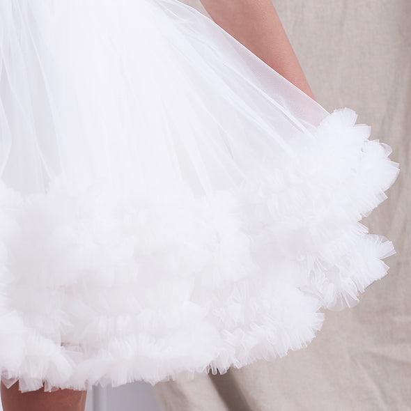Wedding Bride Flower Girl Dress Tutu Multi-layered White