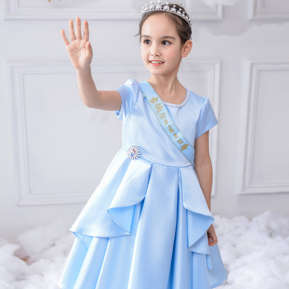 Girls Princess Party Dress Stain Blue
