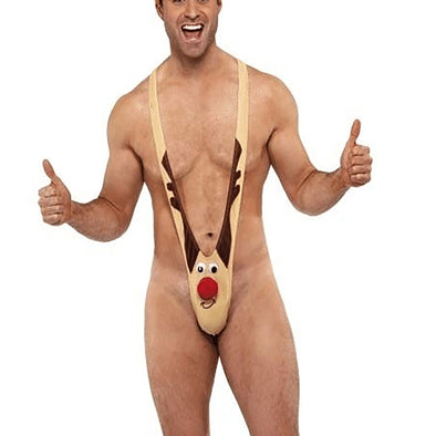 Men Christmas Reindeer Underwear Mankini Adult Thong for Gag & Pranks, Valentines Day Gifts, Adjustable Size