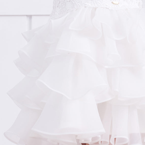 Bride Flower Girl Dress Multi-layered Lace White