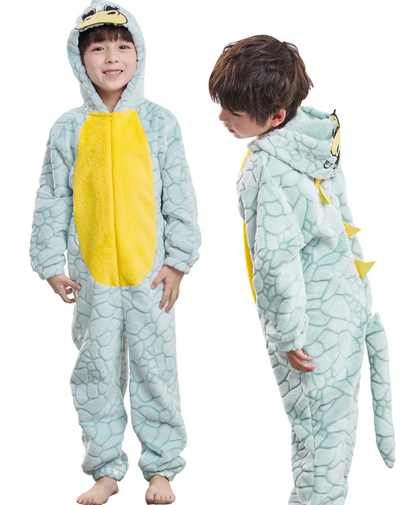 Kids Green Dinosuar Costume Hooded Jumpsuit with Tail
