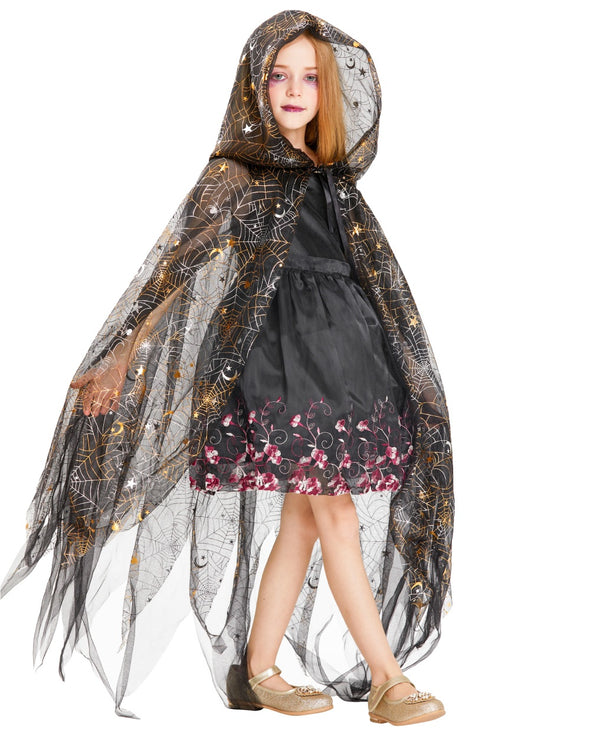 Halloween Costume Witch Girls, Hooded Spider Cape