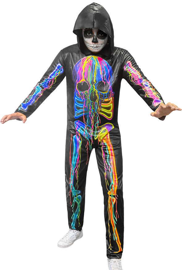 Men Colorful Line Skeleton Hooded Jumpsuit
