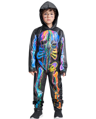Kids Colorful Skeleton Hooded Jumpsuit
