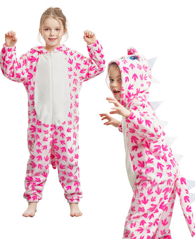 Kids Pink Dinosuar Costume Hooded Jumpsuit with Tail