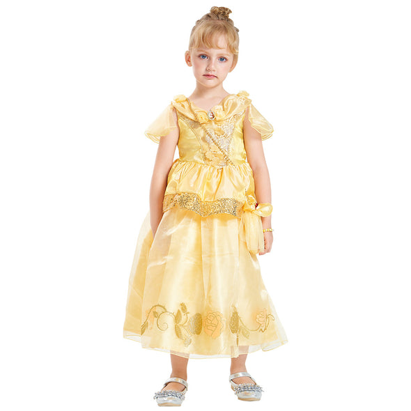 IKALI Girls Deluxe Dress Princess Belle Beauty and Beast Costume