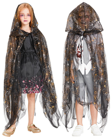 Halloween Costume Witch Girls, Hooded Spider Cape