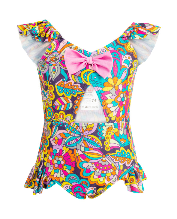 Girls One-Piece Colorful Flowers Swimwear