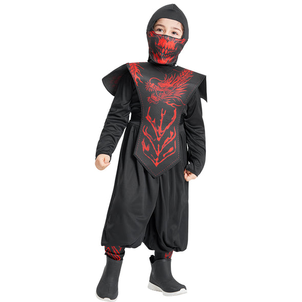Boys Red Ninja Costume Jumpsuit Mask Cape Set
