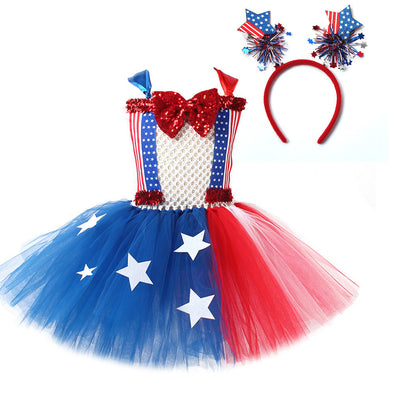 Girls US Independence Day Costume Flag Dress Suit