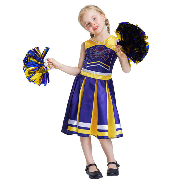 Girls Skeleton Cheerleader Costume Dress Pompoms Set