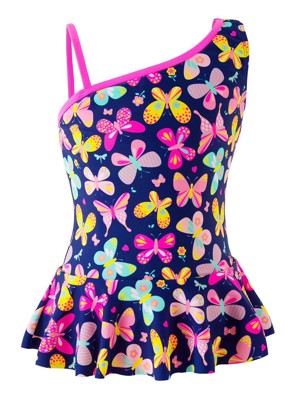 IKALI Swimming Suit, Girls Princess Sky Blue Solid Swimwear, One-piece  Design Ruffle Fancy Bathing Suit Birthday Gift 4-9 Years