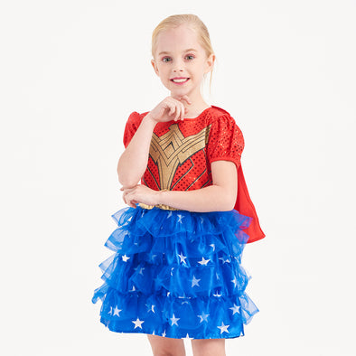 Girls Costume Short Sleeves Wonder Women Dress, Birthday Party Outfit