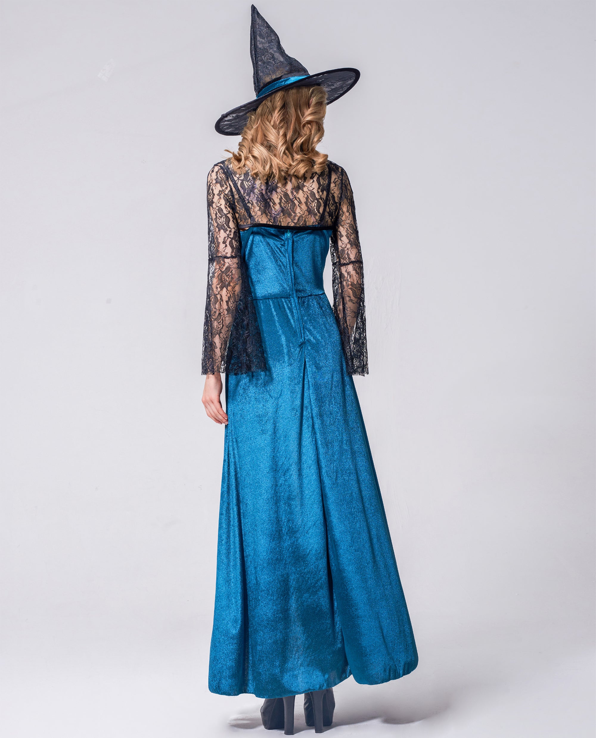 blue witch dress Water Witch Costume with leather corset, blouse, and skirt