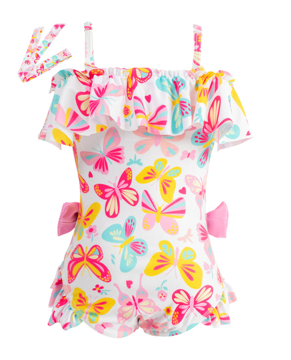 Girls One-Piece Colorful Butterfly Swimwear Headband Set