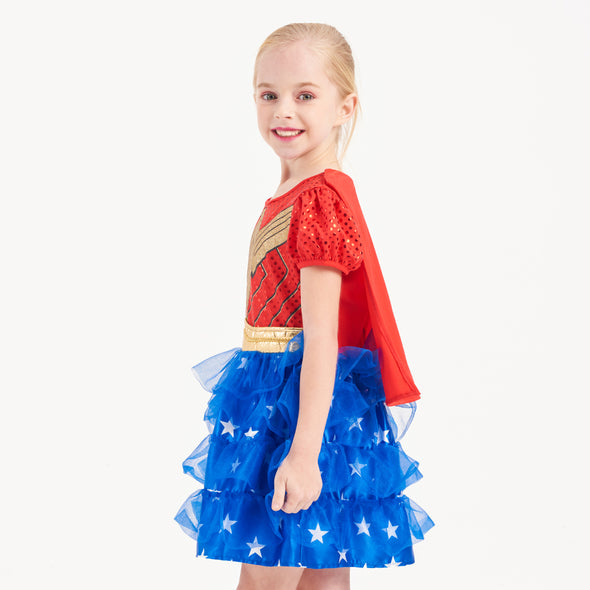 Girls Costume Short Sleeves Wonder Women Dress, Birthday Party Outfit