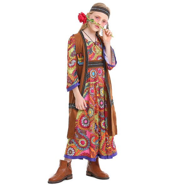 Girls 1970s Costume Hippie Dress Suit