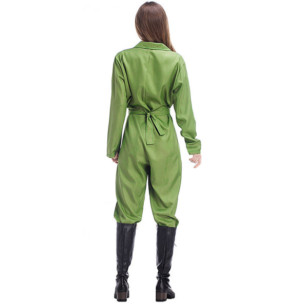 Women Pilot Costume Green Jumpsuit