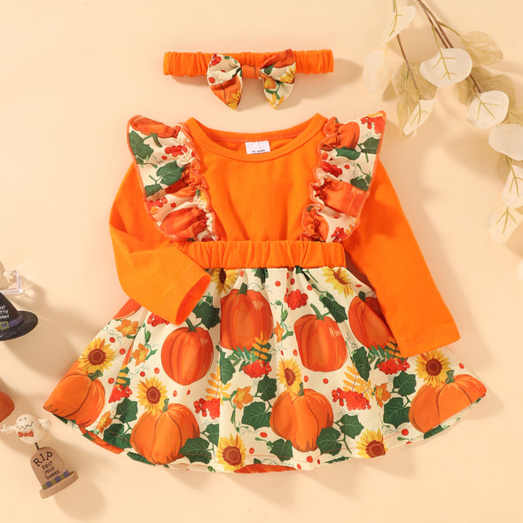 Newborn Toddler Baby Girl Halloween 0-24M Romper Dress Pumpkin Tutu Dresses Bodysuit