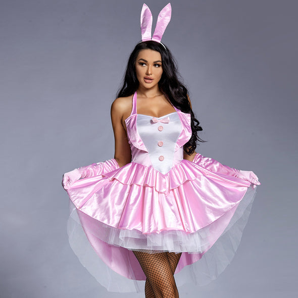 Women Pink Bunny Girl Costume Dress Suit