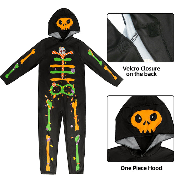 Kids Candy Skeleton Hooded Jumpsuit