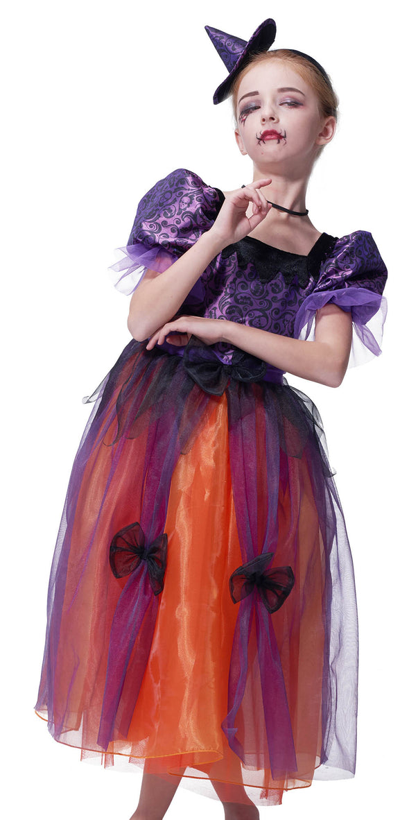 Girls Witch Costume For Halloween Deluxe Party Dress for Kids