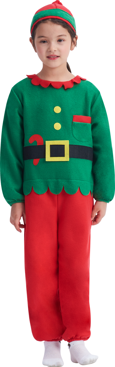 Girls Elf Costume Unisex Kids Christmas Jumpsuit Toddler Pajamas for Cos-play Fancy Party
