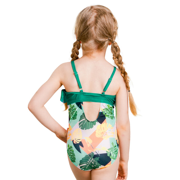 Girls One-Piece Tropical Plants Swimwear