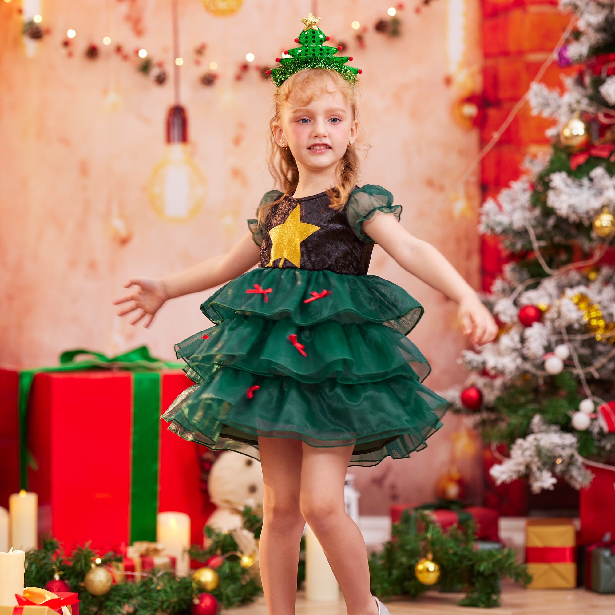 Christmas Tree Costumes for Girls, Xmas Outfit Clothes Toddler Gift Dress Up Kids Story Pretend Happy Holidays 3-10y 110(3-4T) Christmas Tree Costumes for Girls, Xmas Outfit Clothes Toddler Gift Dress Up Kids Story Pretend Happy Holidays 3-10y 110(3-4T)