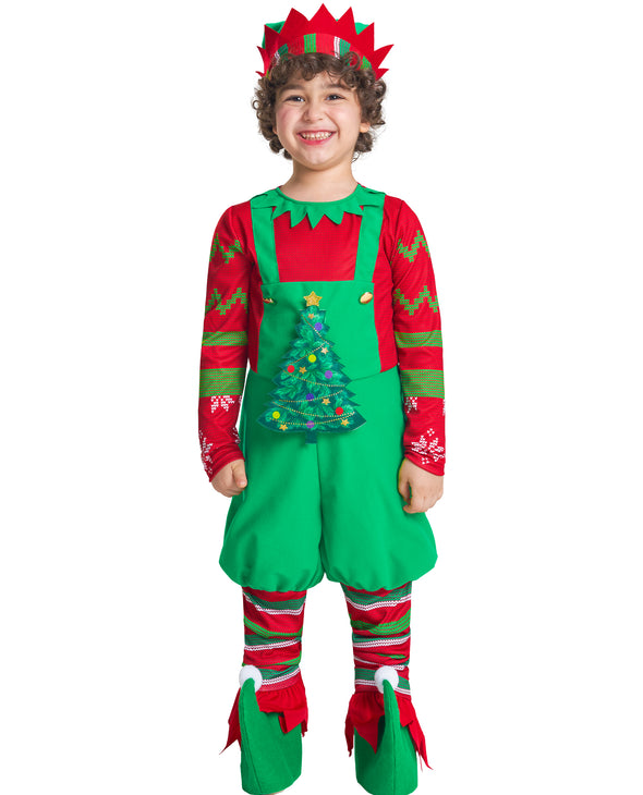 Boys Christmas Elf Costume Jumpsuit Hat Shoe-covers Set