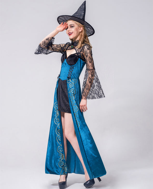Women Witch Costume Halloween Wicked Sorceress Dress Adult