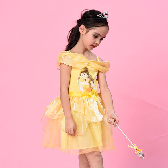 Summer Girls Cosy Short Dress Princess Belle Costume