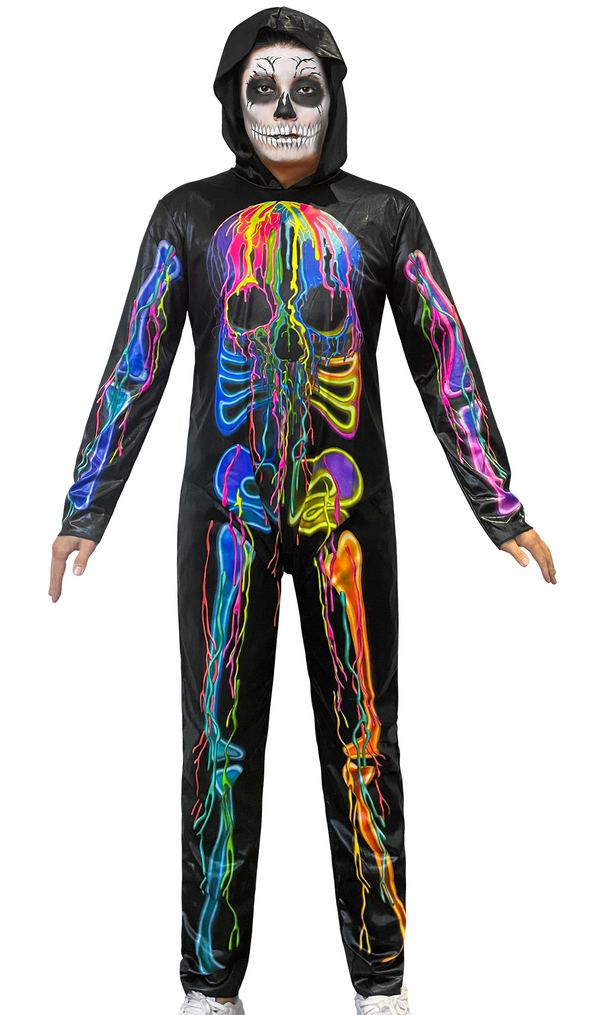 Men Colorful Line Skeleton Hooded Jumpsuit