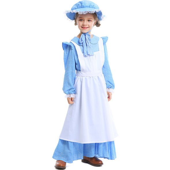Girls Blue Pioneer Costume Dress Apron Suit