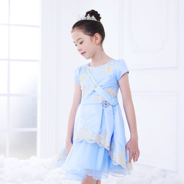 Girls Princess Party Dress Embroidery Blue