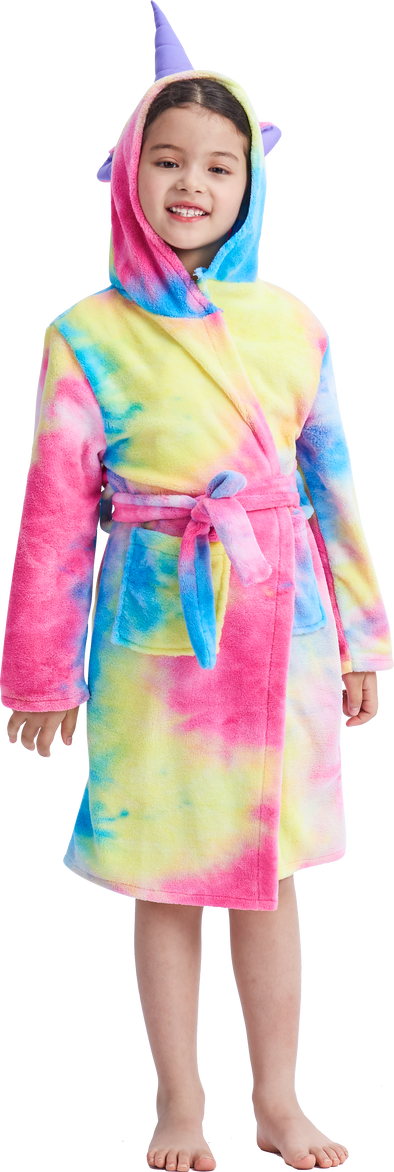 Children Soft Flannel Unicorn Bathrobes Colorful Hooded Robes Sleepwear For Little Girl