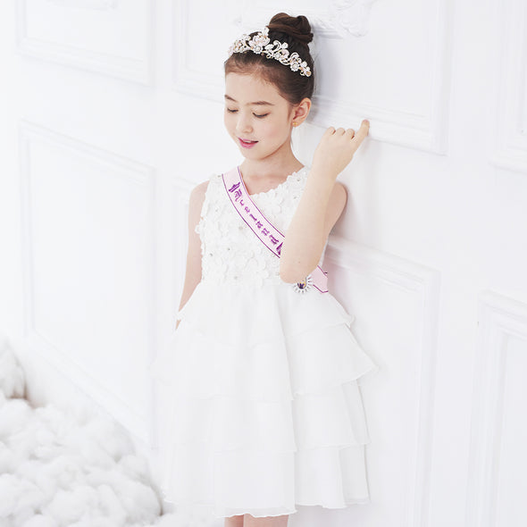 Girls Party Dress Flower Embroidery Multi-layered for Weeding