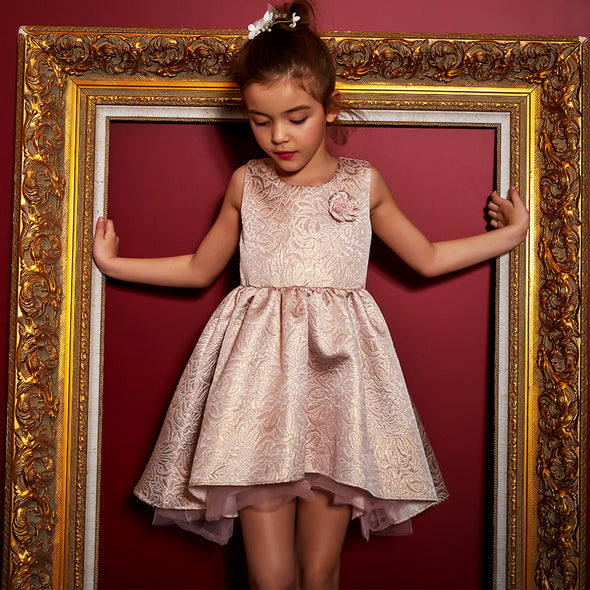 Girls Party Dress Shiny Stain Champagne