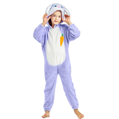 Kids Rabbit Costume Purple Hooded Jumpsuit