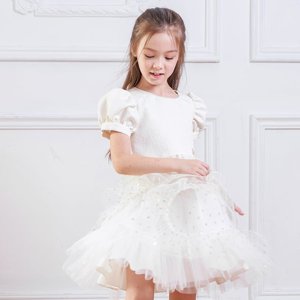 Girls Party Dress Puffy Sparkling Cream-coloured