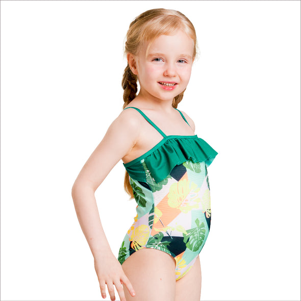 Girls One-Piece Tropical Plants Swimwear