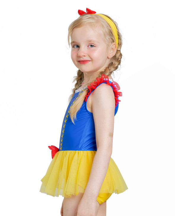 Girls One-Piece Snow White Swimwear Headband Set