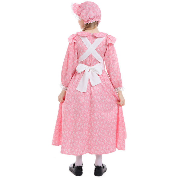 Girls Pink Pioneer Costume Dress Apron Suit