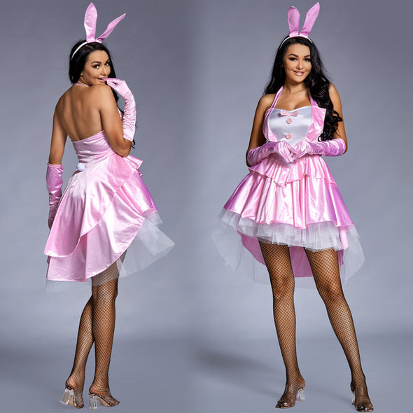 Women Pink Bunny Girl Costume Dress Suit