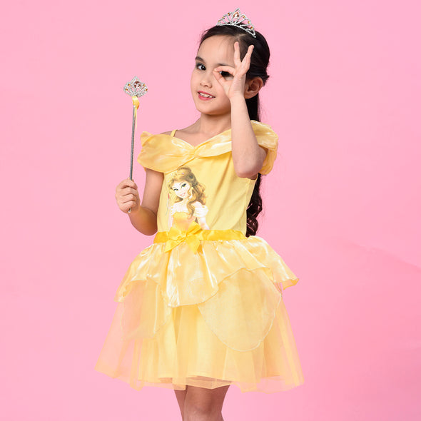 Summer Girls Cosy Short Dress Princess Belle Costume