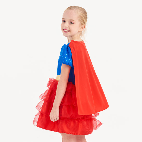 Girls Costume Short Sleeves Supergirl Dress, Birthday Party Outfit