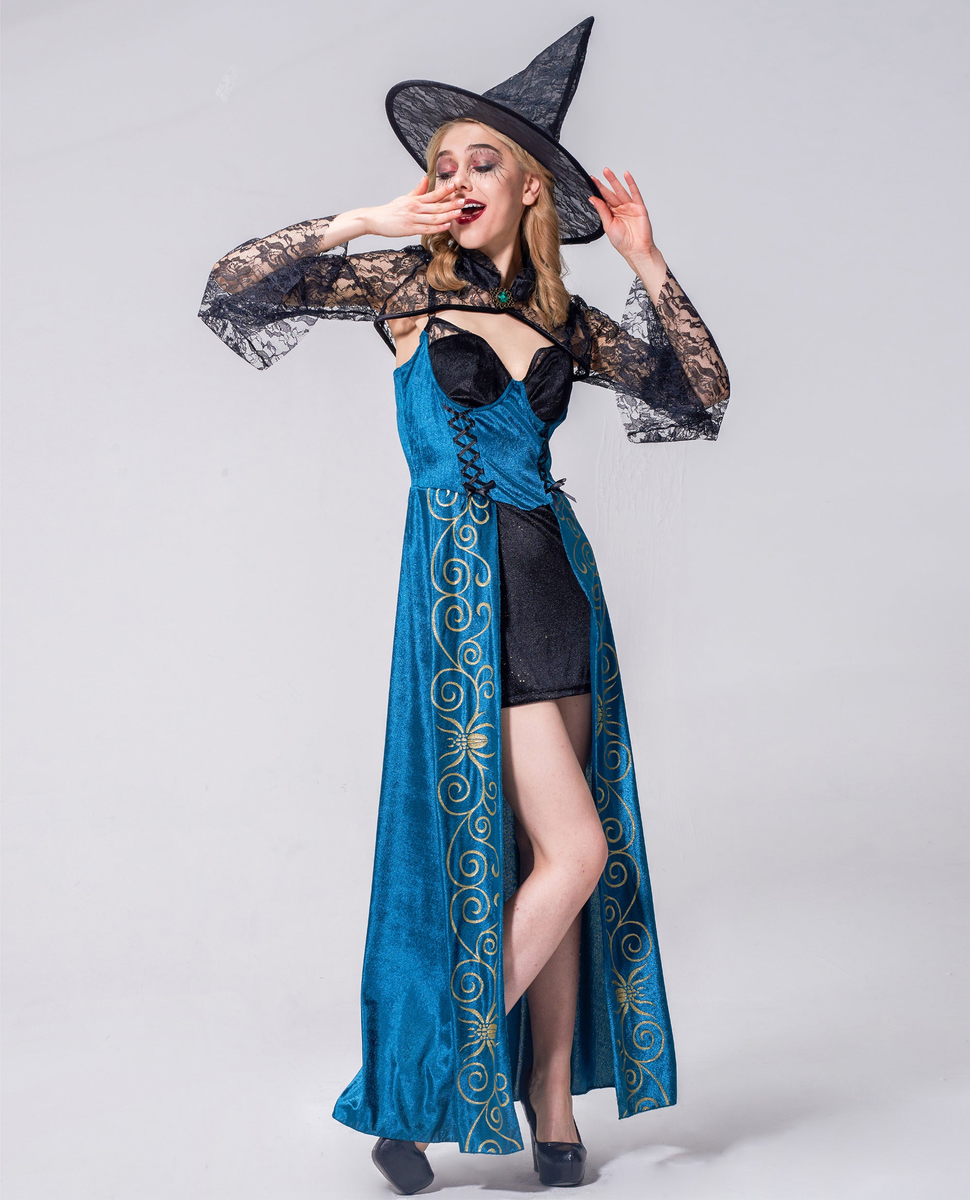 blue witch dress Wholesale Blue Constellations witch velvet dress medieval celestial for your store