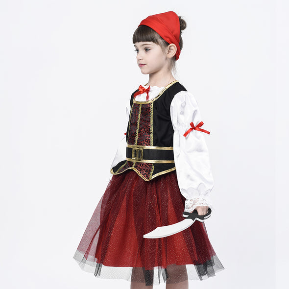 Pirate Costume for Girls, Deluxe Buccaneer Fancy Dress Outfit (4pcs Set)