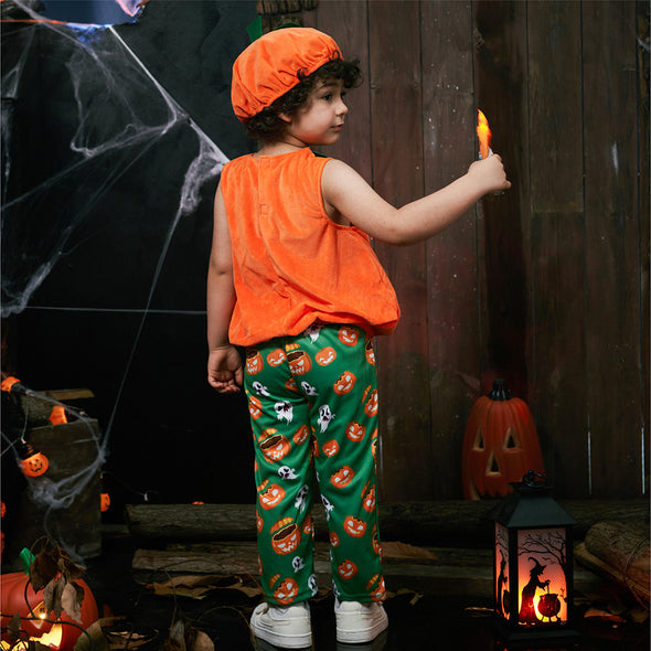 Baby Toddlers Pumpkin Costume Top Trousers Hat Set