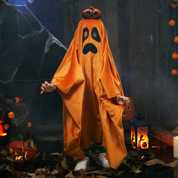 Kids Pumpkin Ghost Cape 2022 Halloween Costume